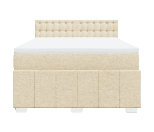 Cama box spring con colchón tela color crema 140x190 cm