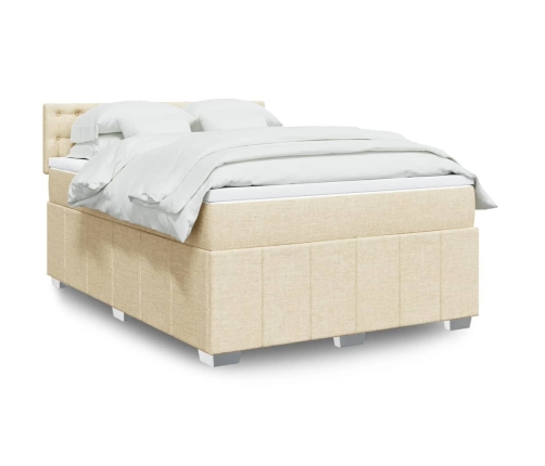 Cama box spring con colchón tela color crema 140x190 cm