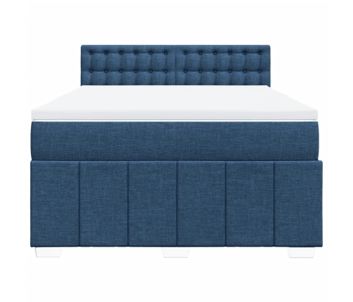 Cama box spring con colchón tela azul 140x190 cm