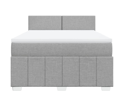 Cama box spring con colchón tela gris claro 140x200 cm