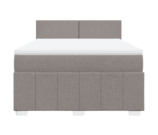 Cama box spring con colchón tela gris taupe 140x200 cm