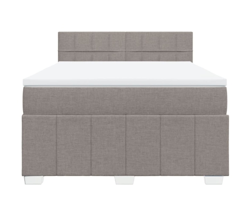 Cama box spring con colchón tela gris taupe 140x200 cm