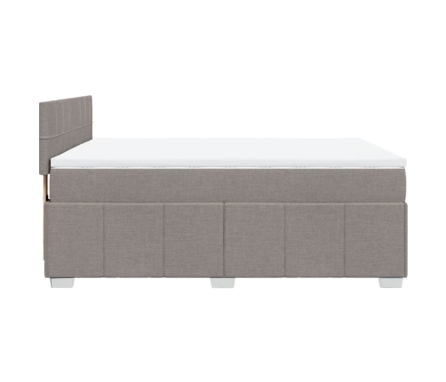 Cama box spring con colchón tela gris taupe 140x200 cm