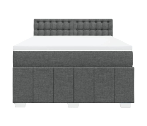 Cama box spring con colchón tela gris oscuro 140x200 cm