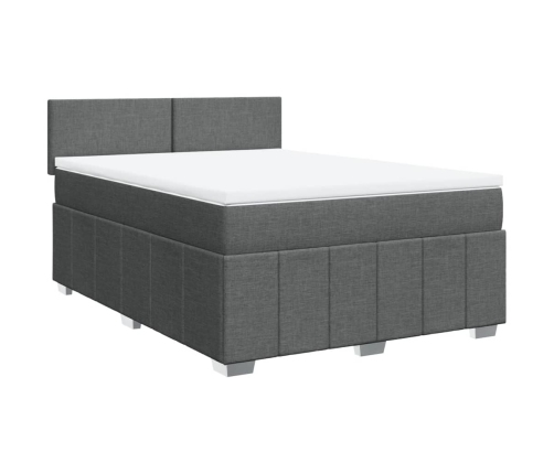 Cama box spring con colchón tela gris oscuro 160x200 cm