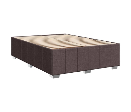 Cama box spring con colchón tela marrón oscuro 160x200 cm