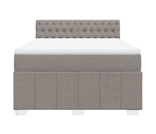 Cama box spring con colchón tela gris taupe 160x200 cm