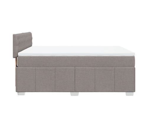 Cama box spring con colchón tela gris taupe 160x200 cm