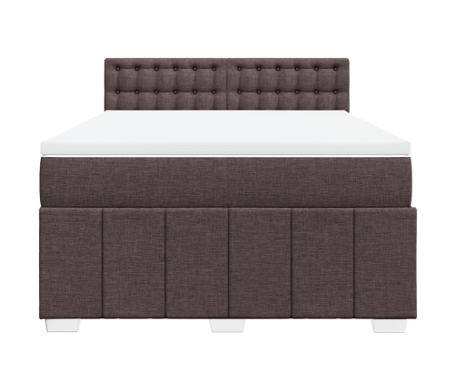 Cama box spring con colchón tela marrón oscuro 160x200 cm