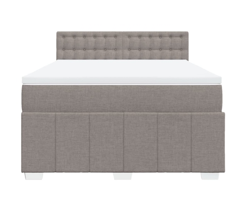 Cama box spring con colchón tela gris taupe 160x200 cm