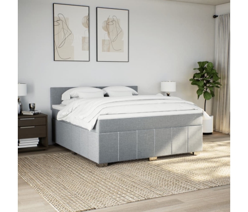 Cama box spring con colchón tela gris claro 180x200 cm