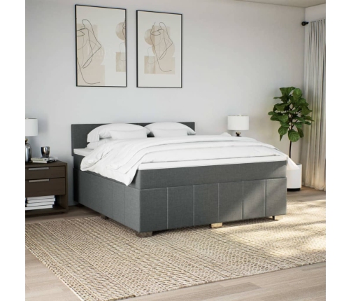 Cama box spring con colchón tela gris oscuro 180x200 cm