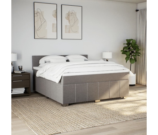 Cama box spring con colchón tela gris taupe 180x200 cm