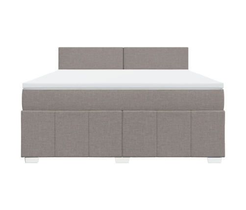 Cama box spring con colchón tela gris taupe 180x200 cm