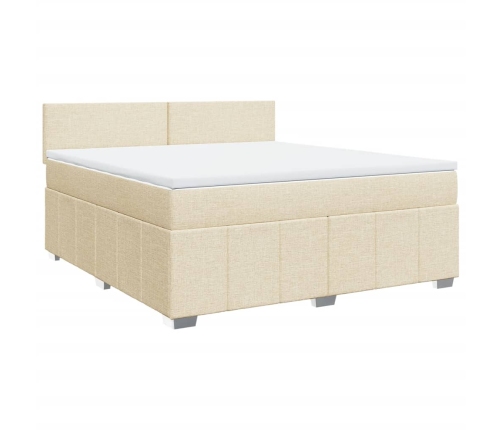 Cama box spring con colchón tela color crema 180x200 cm