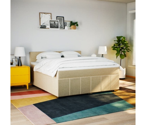 Cama box spring con colchón tela color crema 180x200 cm