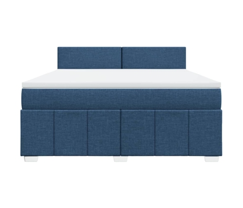 Cama box spring con colchón tela azul 180x200 cm