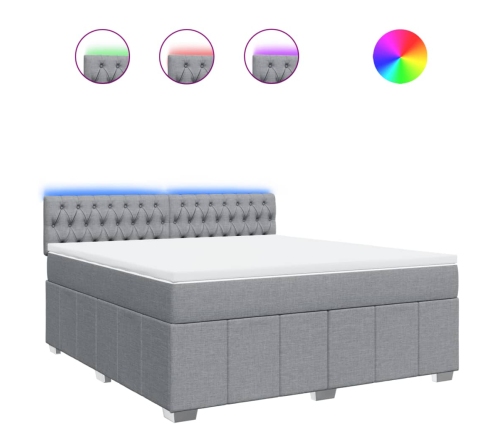 Cama box spring con colchón tela gris claro 180x200 cm