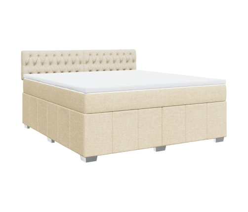 Cama box spring con colchón tela color crema 180x200 cm