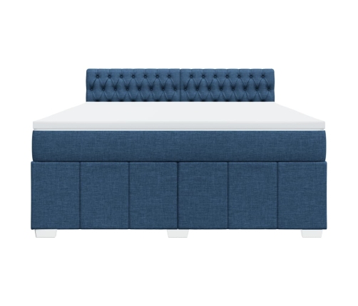 Cama box spring con colchón tela azul 180x200 cm