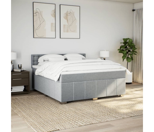 Cama box spring con colchón tela gris claro 180x200 cm