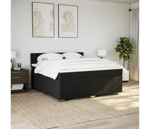 Cama box spring con colchón tela negro 180x200 cm