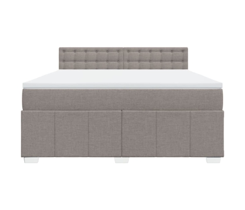 Cama box spring con colchón tela gris taupe 180x200 cm