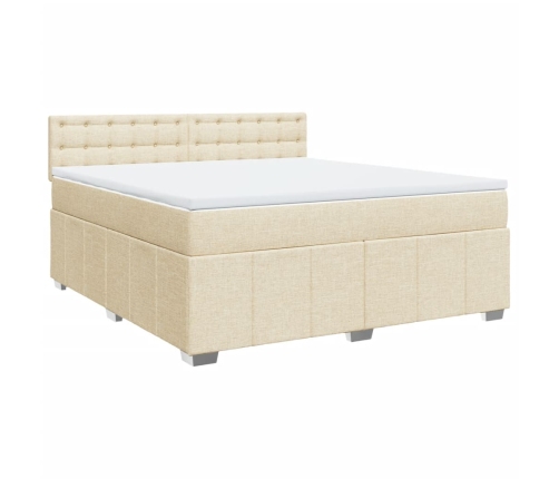 Cama box spring con colchón tela color crema 180x200 cm