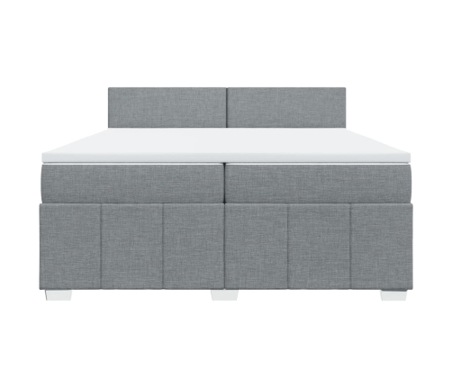 Cama box spring con colchón tela gris claro 200x200 cm