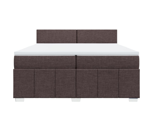 Cama box spring con colchón tela marrón oscuro 200x200 cm