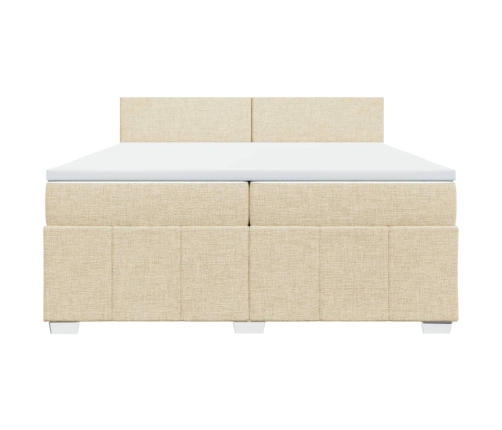 Cama box spring con colchón tela color crema 200x200 cm