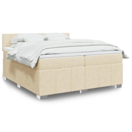 Cama box spring con colchón tela color crema 200x200 cm