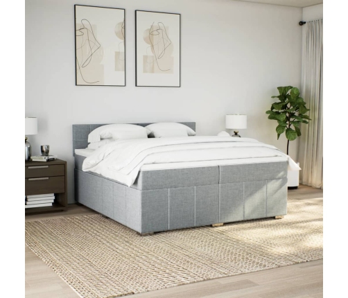 Cama box spring con colchón tela gris claro 200x200 cm