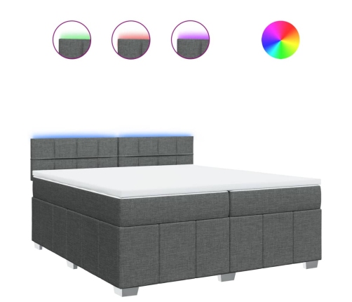 Cama box spring con colchón tela gris oscuro 200x200 cm