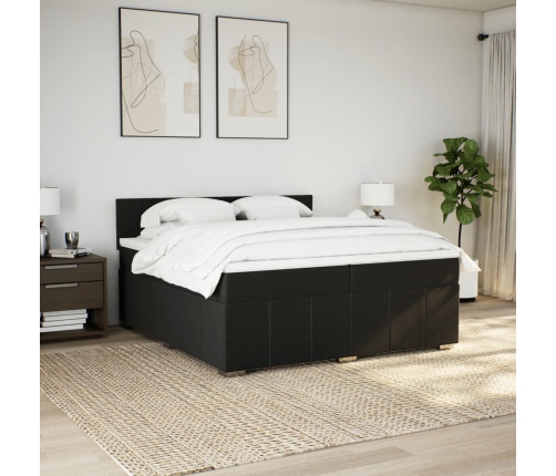 Cama box spring con colchón tela negro 200x200 cm