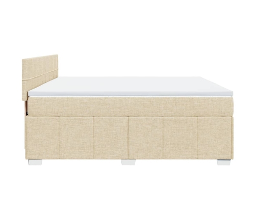 Cama box spring con colchón tela color crema 200x200 cm