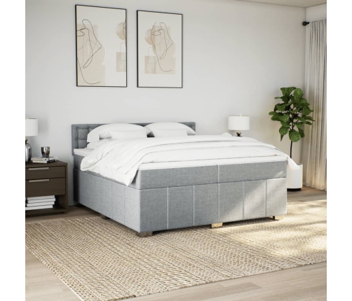 Cama box spring con colchón tela gris claro 200x200 cm