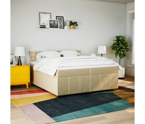 Cama box spring con colchón tela color crema 200x200 cm