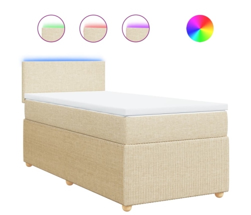 Cama box spring con colchón tela color crema 80x200 cm