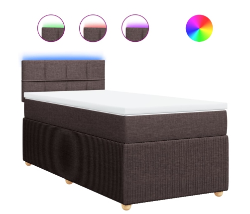 Cama box spring con colchón tela marrón oscuro 80x200 cm