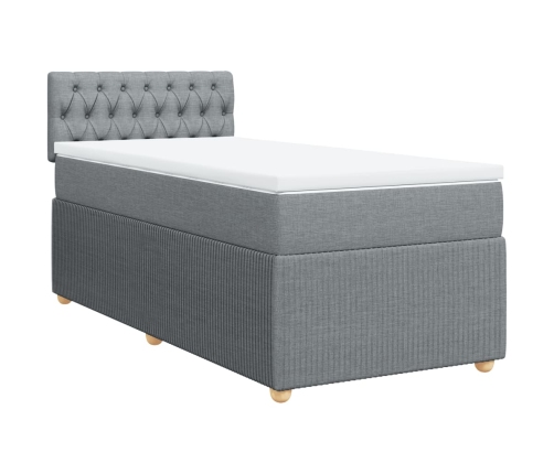 Cama box spring con colchón tela gris claro 80x200 cm