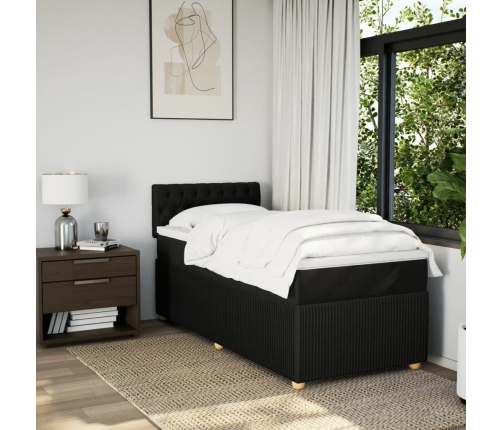 Cama box spring con colchón tela negro 80x200 cm