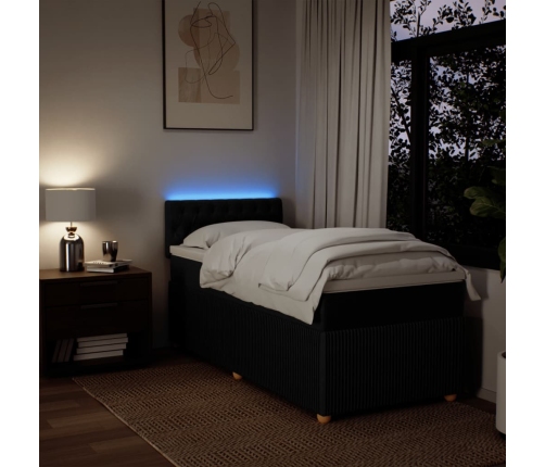 Cama box spring con colchón tela negro 80x200 cm