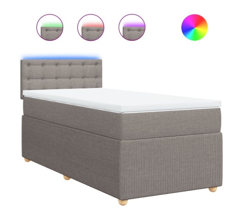 Cama box spring con colchón tela gris taupe 80x200 cm