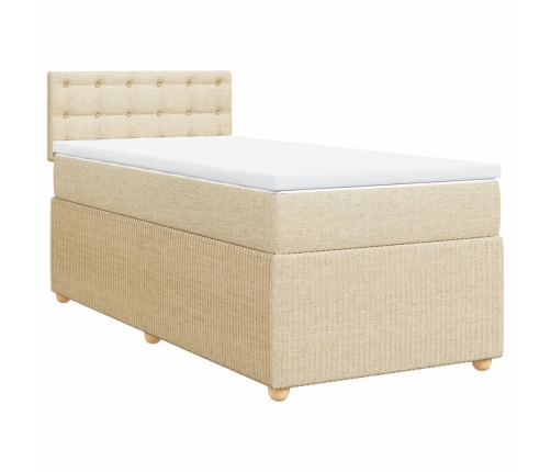 Cama box spring con colchón tela color crema 80x200 cm