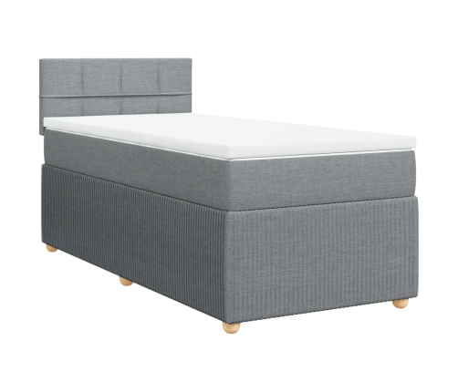 Cama box spring con colchón tela gris claro 90x190 cm