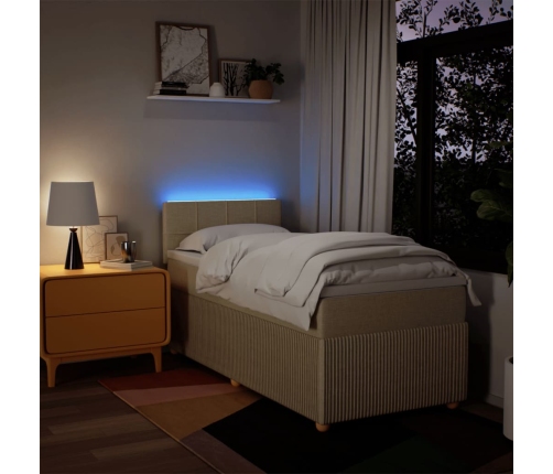 Cama box spring con colchón tela color crema 90x190 cm