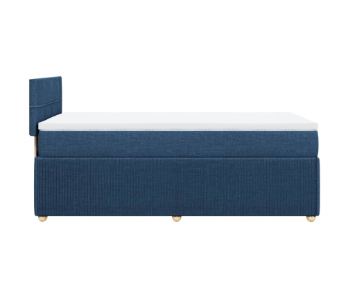 Cama box spring con colchón tela azul 90x190 cm