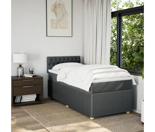 Cama box spring con colchón tela gris oscuro 90x190 cm