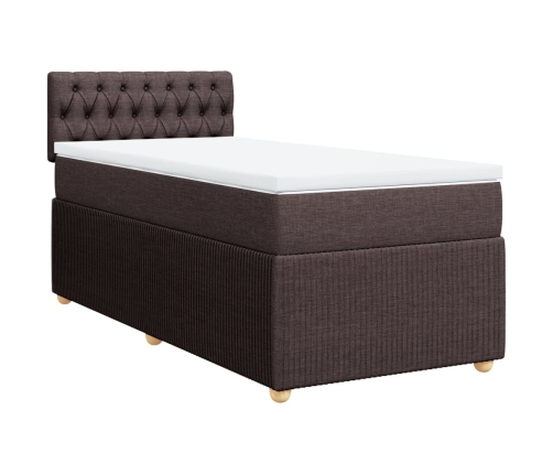 Cama box spring con colchón tela marrón oscuro 90x190 cm